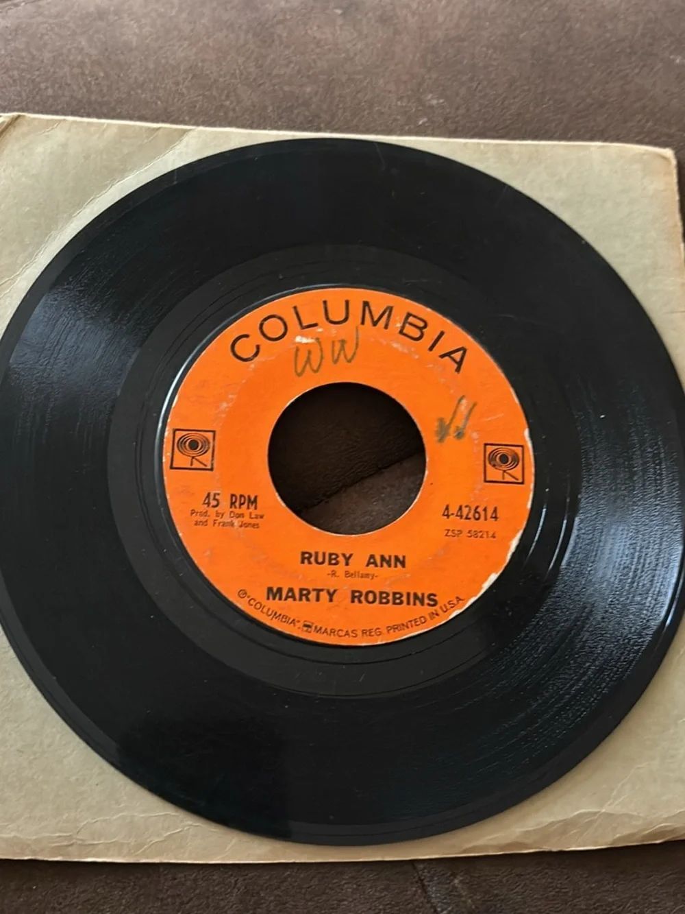 Ruby Ann/Won’t You Forgive by Marty Robbins Columbia Black Vinyl 45 RPM Record